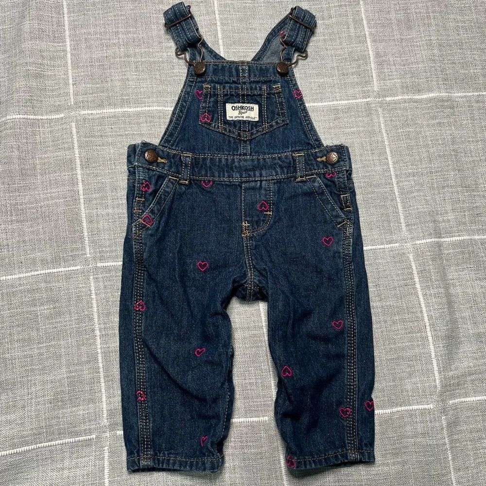 Osh‎ Kosh Bgosh 6 Months Overalls Embroidered Hearts Denim 100% Cotton